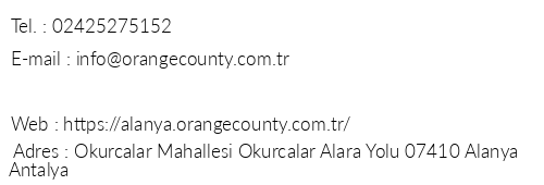 Orange County Resort Alanya telefon numaralar, faks, e-mail, posta adresi ve iletiim bilgileri
